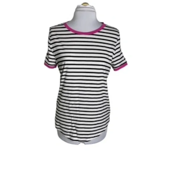 Banana Republic Horizontal Stripe Crew Neck Short Sleeve Signature Tee Size M - Picture 2 of 7